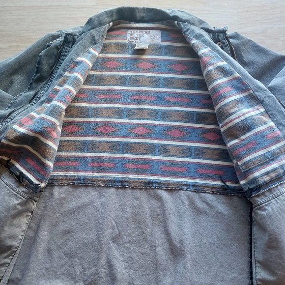 Vintage The Wear Of The West Denim Jacket Zip-Snap Pocket Charcoal M Made in USA - Picture 3 of 8